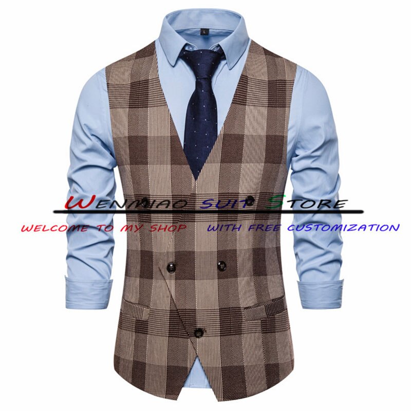 남성 격자 무늬 조끼, 레트로 v 넥 슬림 민소매 재킷, 여름용 스팀펑크 양복 조끼, 더블 단추 조끼